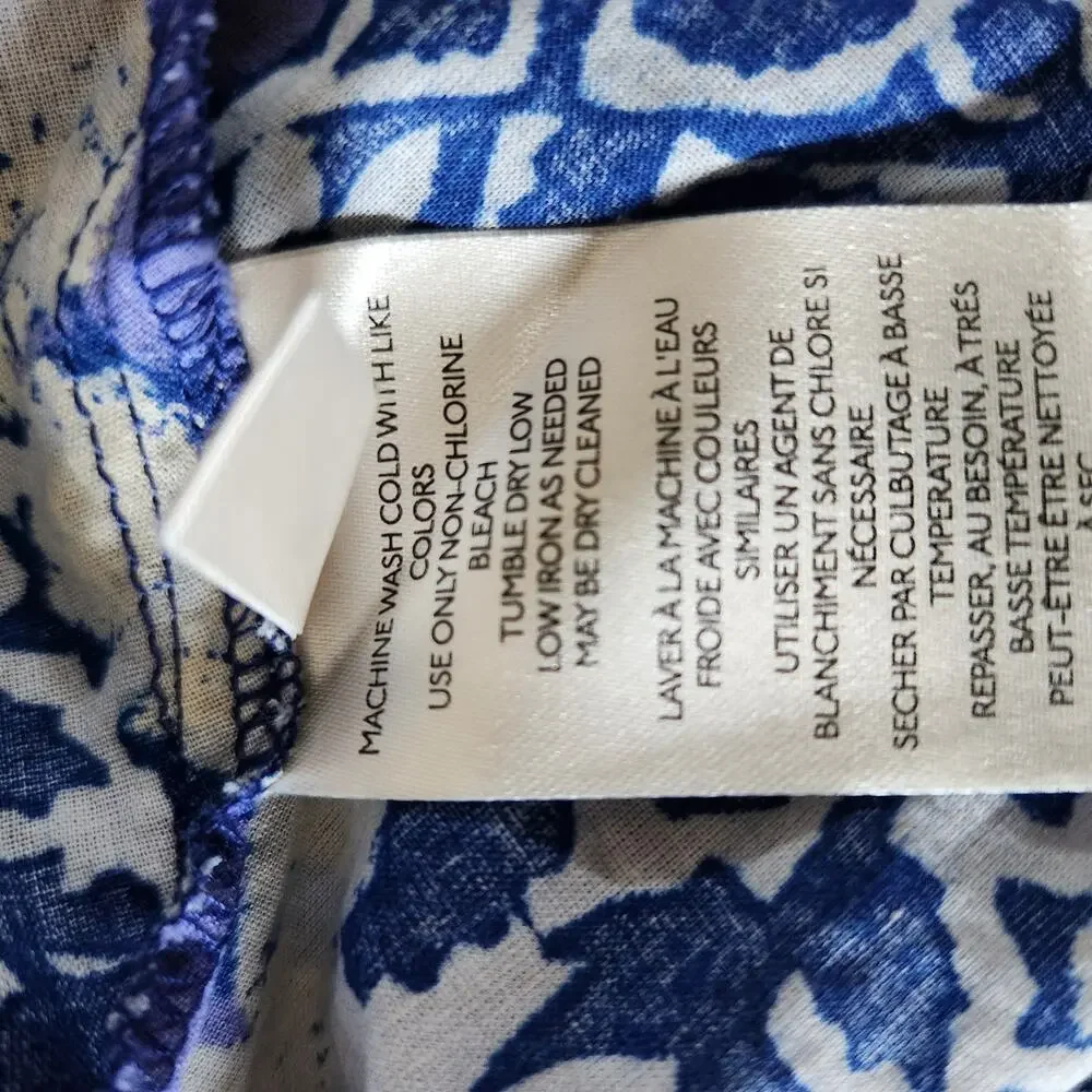Free People Top Women's XS Blue Willow Printed Smocked Puff Sleeve Tie Babydoll